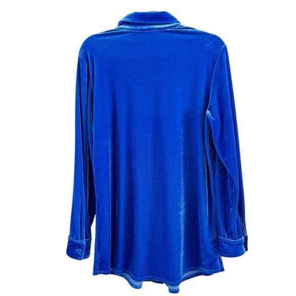 Soft Surroundings Blue Velvet Button Front Long Sleeve Tunic Top Size Medium - Picture 6 of 10